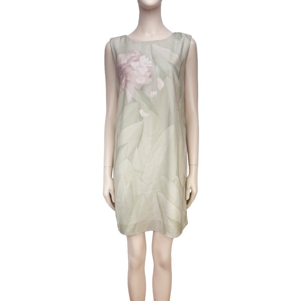 LE GALERISTE Silk Pastel Art Print Shift Green Sleeveless Mini Summer Dress sz M